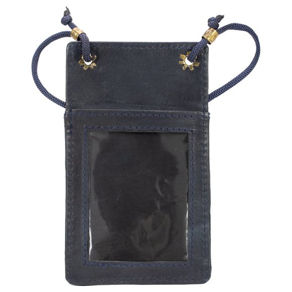 Genuine Leather ID Holder, Blue ID Card Organizer for School, Office - Picture 3 of 7